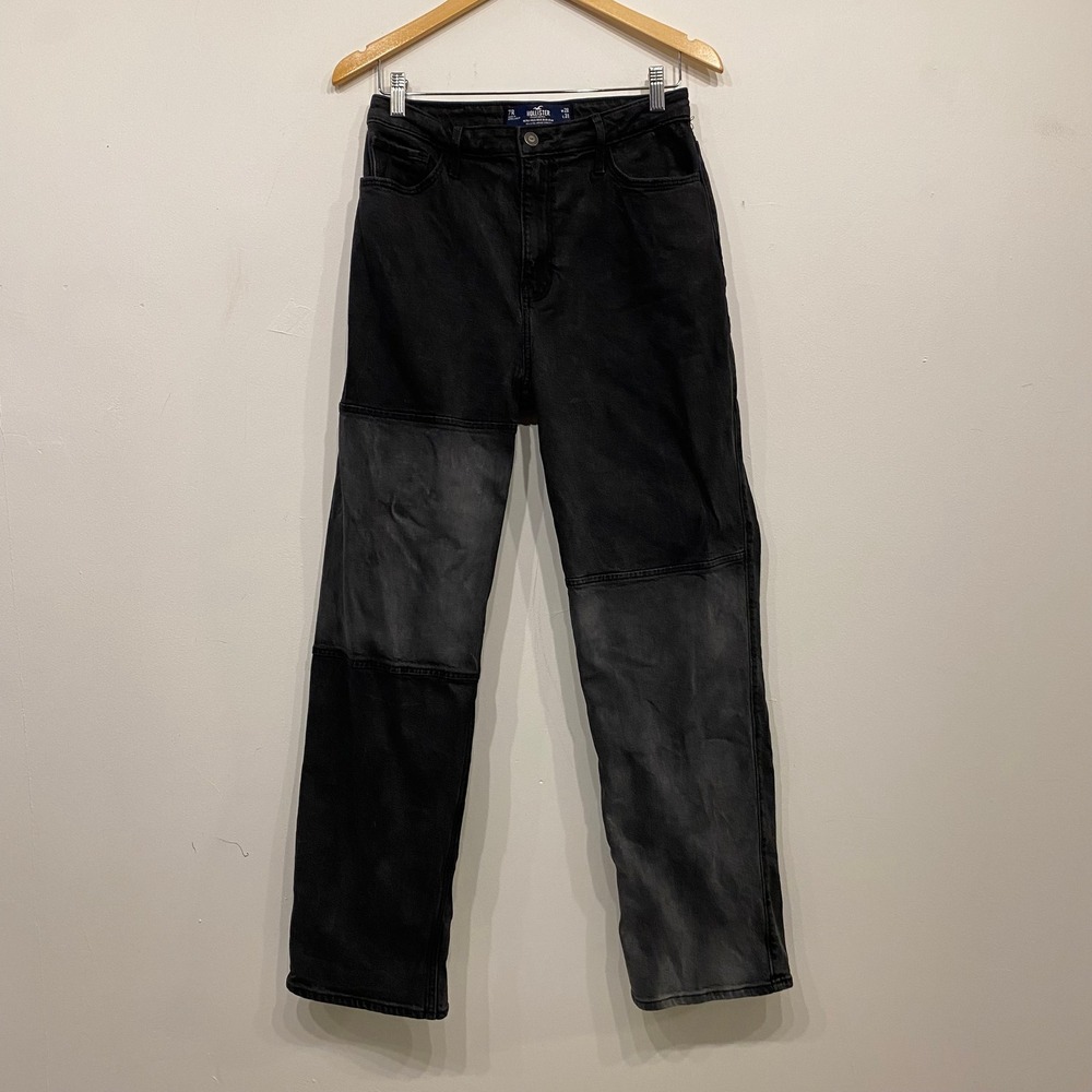 Hollister Ultra High-Rise Dad Jeans Black Grey Colorblock Patchwork W28 L31
